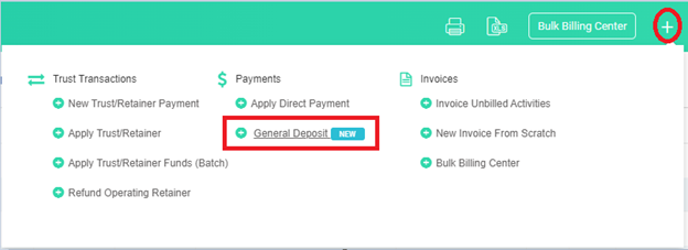 General Deposits in Caret Legal